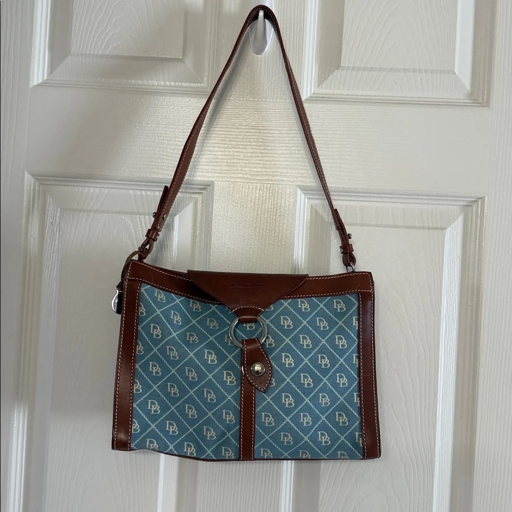DOONEY & BOURKE signature Crescent Hobo Bag blue canvas with brown leather trim